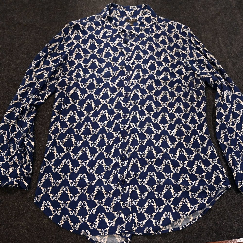 Talbots Navy Blue Butterfly Shirt